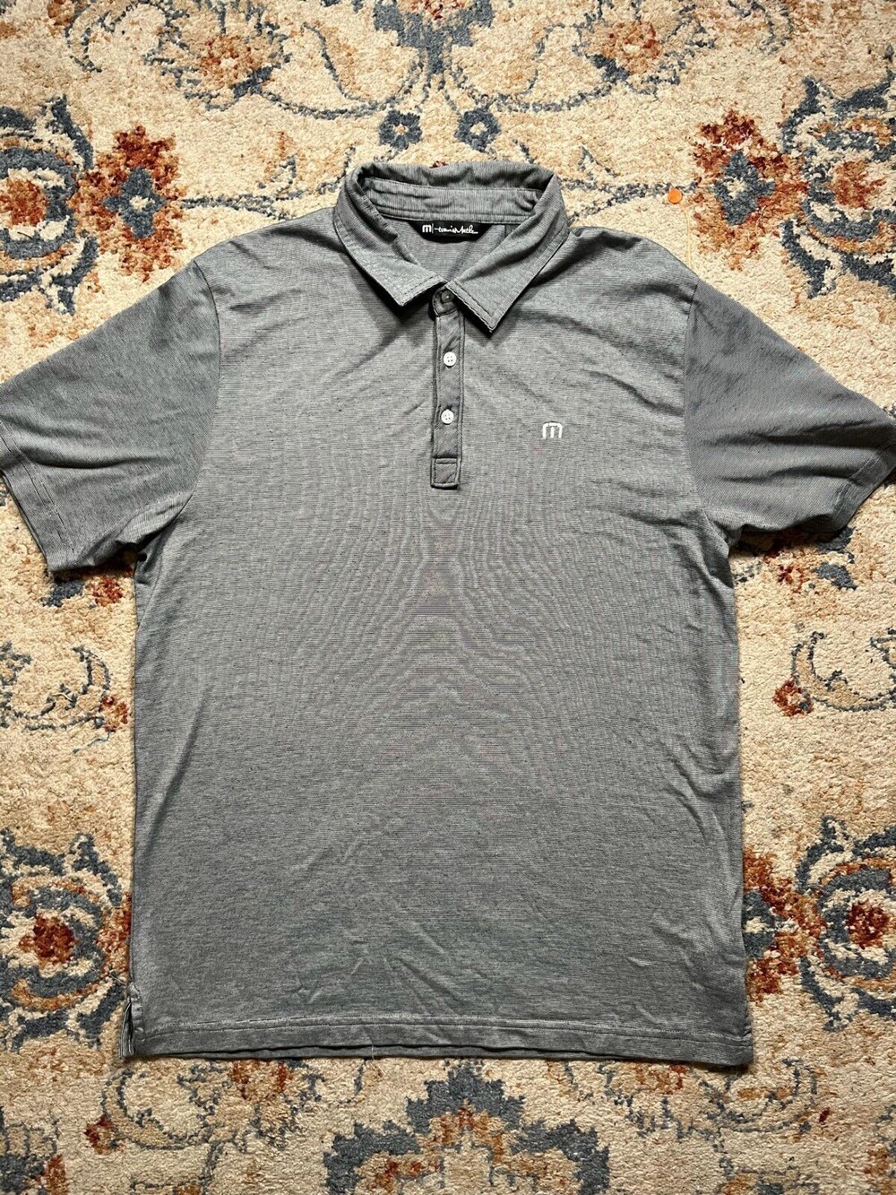 Travis Mathew Men’s Gray Collared Polo Shirt Golf Performance Size Large